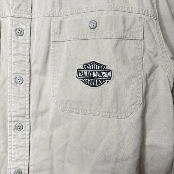Vintage Harley Davidson Shirt Mens X-Large Khaki Mechanic Biker Utility Y2K - Picture 3 of 8